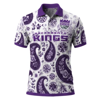 Sacramento Kings Polo Shirt - Custom Paisley Florals Purple White