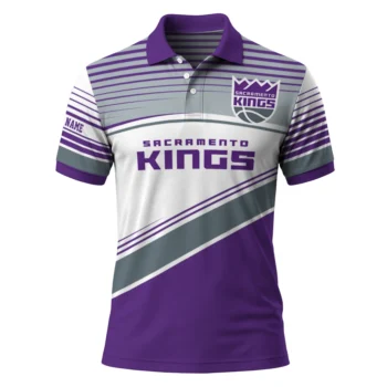 Sacramento Kings Polo Shirt - Custom Slanted Stripes Purple White