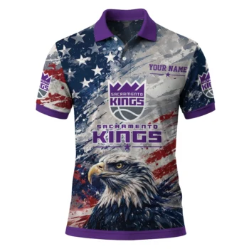 Sacramento Kings Polo Shirt - Custom Star Brushstrokes Purple Blue