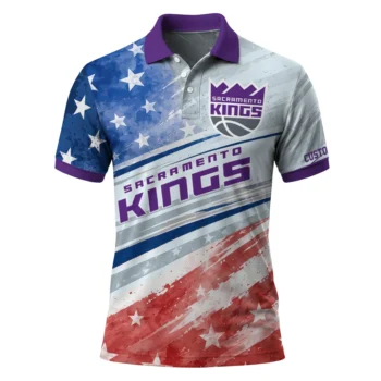 Sacramento Kings Polo Shirt - Custom Star Stripes Red Blue
