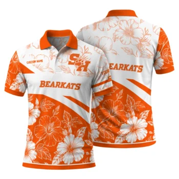 Sam Houston Bearkats Polo Shirt Custom Floral Angles Orange White Fashion Forward