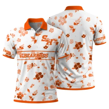Sam Houston Bearkats Polo Shirt Custom Floral Pinstripe Orange White Fashion Forward
