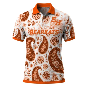 Sam Houston Bearkats Polo Shirt Custom Paisley Florals Orange White Best Selling