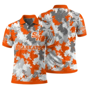 Sam Houston Bearkats Polo Shirt Custom Pixel Camo Orange Fashion Forward