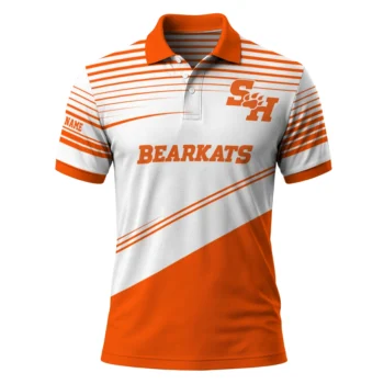 Sam Houston Bearkats Polo Shirt Custom Slanted Stripes Orange White Best Selling