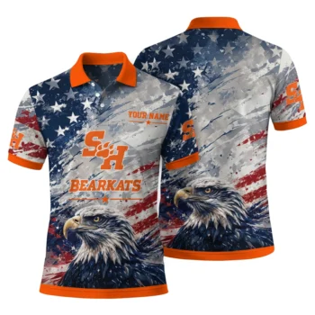 Sam Houston Bearkats Polo Shirt Custom Star Brushstrokes Orange Blue Fashion Forward