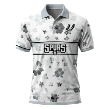 San Antonio Spurs Polo Shirt - Customized Floral Pinstripe Silver White