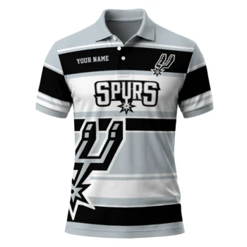 San Antonio Spurs Polo Shirt - Customized Horizontal Blocks Silver