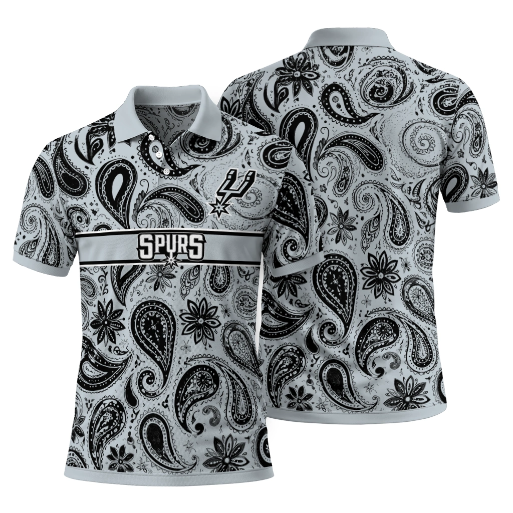 san-antonio-spurs-polo-shirt-customized-paisley-band-silver-fashion-forward.webp