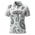 San Antonio Spurs Polo Shirt - Customized Paisley Florals Silver White