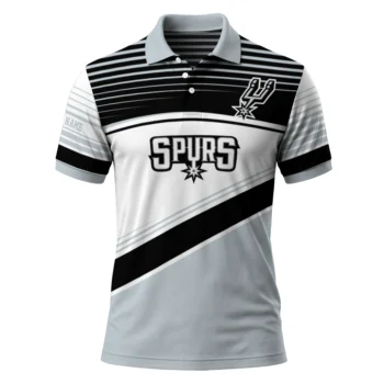 San Antonio Spurs Polo Shirt - Customized Slanted Stripes Silver White