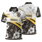 San Diego Padres Polo Shirt Custom Floral Angles Brown White Best Selling