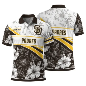 San Diego Padres Polo Shirt Custom Floral Angles Brown White Fashion Forward