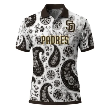 San Diego Padres Polo Shirt Custom Paisley Florals Brown White Best Selling