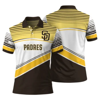San Diego Padres Polo Shirt Custom Slanted Stripes Brown White Fashion Forward
