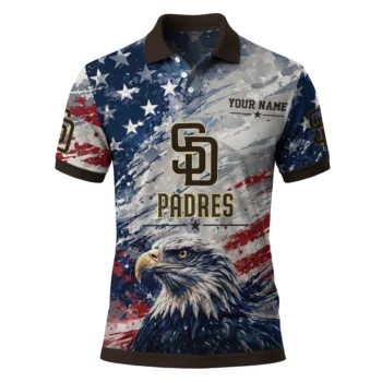 San Diego Padres Polo Shirt Custom Star Brushstrokes Brown Blue Best Selling