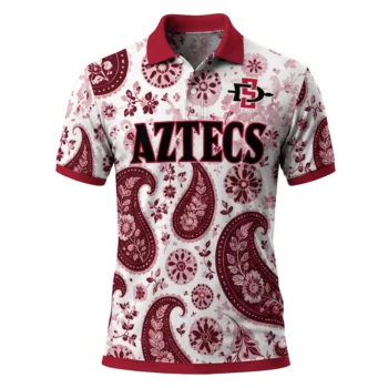 San Diego State Aztecs Polo Shirt Custom Paisley Florals Red White Best Selling