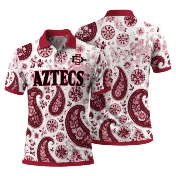 San Diego State Aztecs Polo Shirt Custom Paisley Florals Red White Fashion Forward