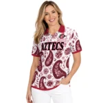San Diego State Aztecs Polo Shirt Custom Paisley Florals Red White Best Selling