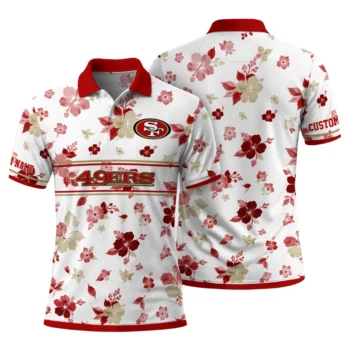 San Francisco 49ers Polo Shirt Custom Floral Pinstripe Red White Fashion Forward