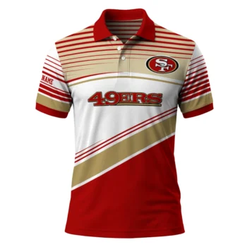 San Francisco 49ers Polo Shirt Personalized Slanted Stripes Red White Best Selling