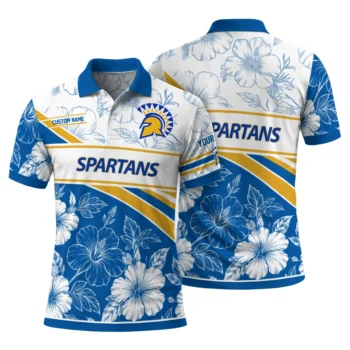San Jose State Spartans Polo Shirt Personalized Floral Angles Blue White Fashion Forward