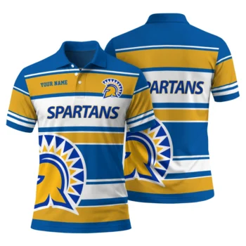 San Jose State Spartans Polo Shirt Personalized Horizontal Blocks Blue Fashion Forward