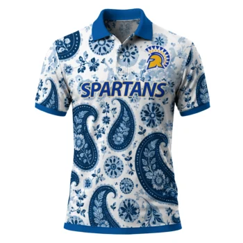 San Jose State Spartans Polo Shirt Personalized Paisley Florals Blue White Best Selling