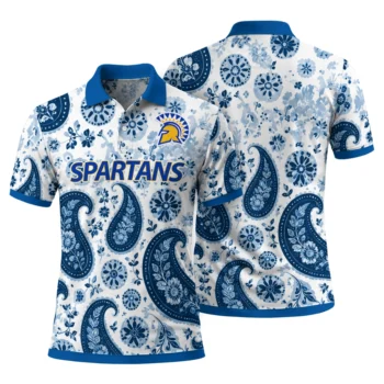 San Jose State Spartans Polo Shirt Personalized Paisley Florals Blue White Fashion Forward