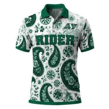 Saskatchewan Roughriders Polo Shirt Customized Paisley Florals Green White Best Selling