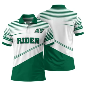Saskatchewan Roughriders Polo Shirt Customized Slanted Stripes Green White Fashion Forward