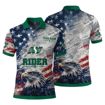 Saskatchewan Roughriders Polo Shirt Customized Star Brushstrokes Green Blue Fashion Forward