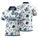 Seattle Mariners Polo Shirt Personalized Floral Pinstripe Navy Blue White Best Selling