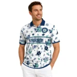 Seattle Mariners Polo Shirt Personalized Floral Pinstripe Navy Blue White Best Selling