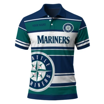 Seattle Mariners Polo Shirt Personalized Horizontal Blocks Navy Blue Best Selling