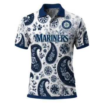 Seattle Mariners Polo Shirt Personalized Paisley Florals Navy Blue White Best Selling