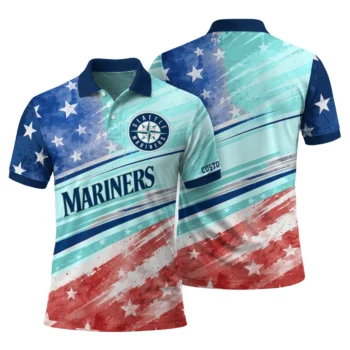 Seattle Mariners Polo Shirt Personalized Star Stripes Red Blue Fashion Forward