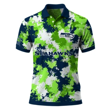 Seattle Seahawks Polo Shirt Custom Pixel Camo Blue Best Selling