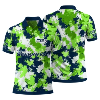 Seattle Seahawks Polo Shirt Custom Pixel Camo Blue Fashion Forward