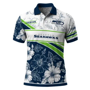 Seattle Seahawks Polo Shirt Customized Floral Angles Blue White Best Selling