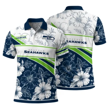 Seattle Seahawks Polo Shirt Customized Floral Angles Blue White Fashion Forward