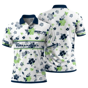 Seattle Seahawks Polo Shirt Customized Floral Pinstripe Blue White Fashion Forward