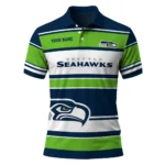 Seattle Seahawks Polo Shirt Personalized Horizontal Blocks Blue Best Selling