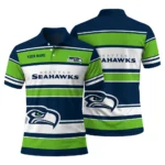 Seattle Seahawks Polo Shirt Personalized Horizontal Blocks Blue Best Selling