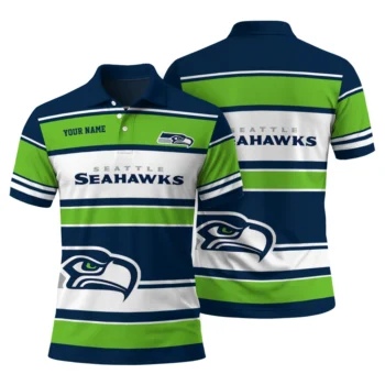 Seattle Seahawks Polo Shirt Personalized Horizontal Blocks Blue Fashion Forward