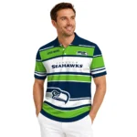 Seattle Seahawks Polo Shirt Personalized Horizontal Blocks Blue Best Selling