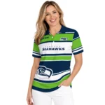 Seattle Seahawks Polo Shirt Personalized Horizontal Blocks Blue Best Selling