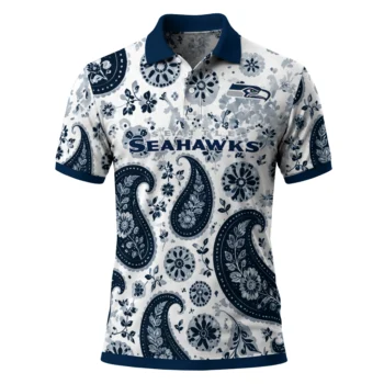 Seattle Seahawks Polo Shirt Personalized Paisley Florals Blue White Best Selling
