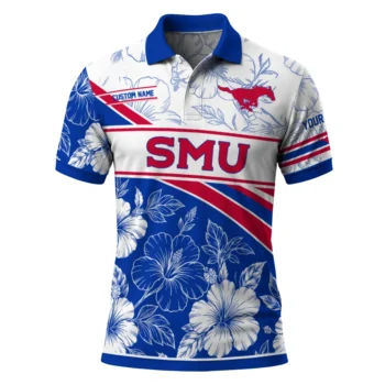 Smu Mustangs Polo Shirt Personalized Floral Angles Blue White Best Selling