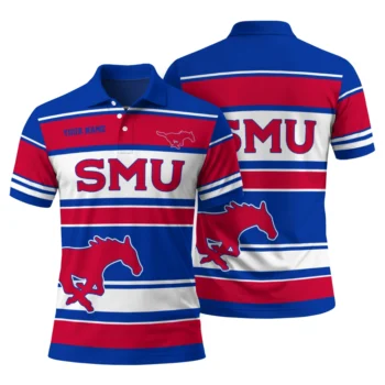 Smu Mustangs Polo Shirt Personalized Horizontal Blocks Blue Fashion Forward